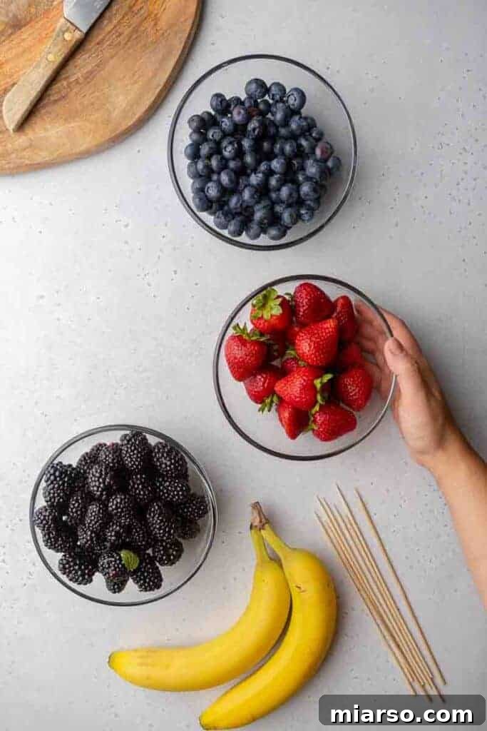 Ingredients for Red, White, and Blue Fruit Skewers
