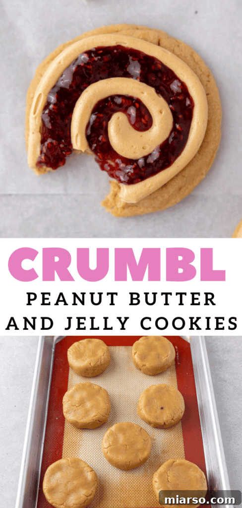 Soft Baked Peanut Butter and Jelly Cookies 17 Close-up of raspberry jam and peanut butter cookies.