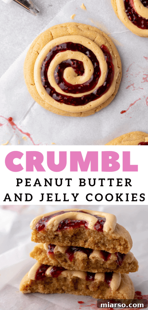 Soft Baked Peanut Butter and Jelly Cookies 19 A trio of thick peanut butter and jelly cookies.