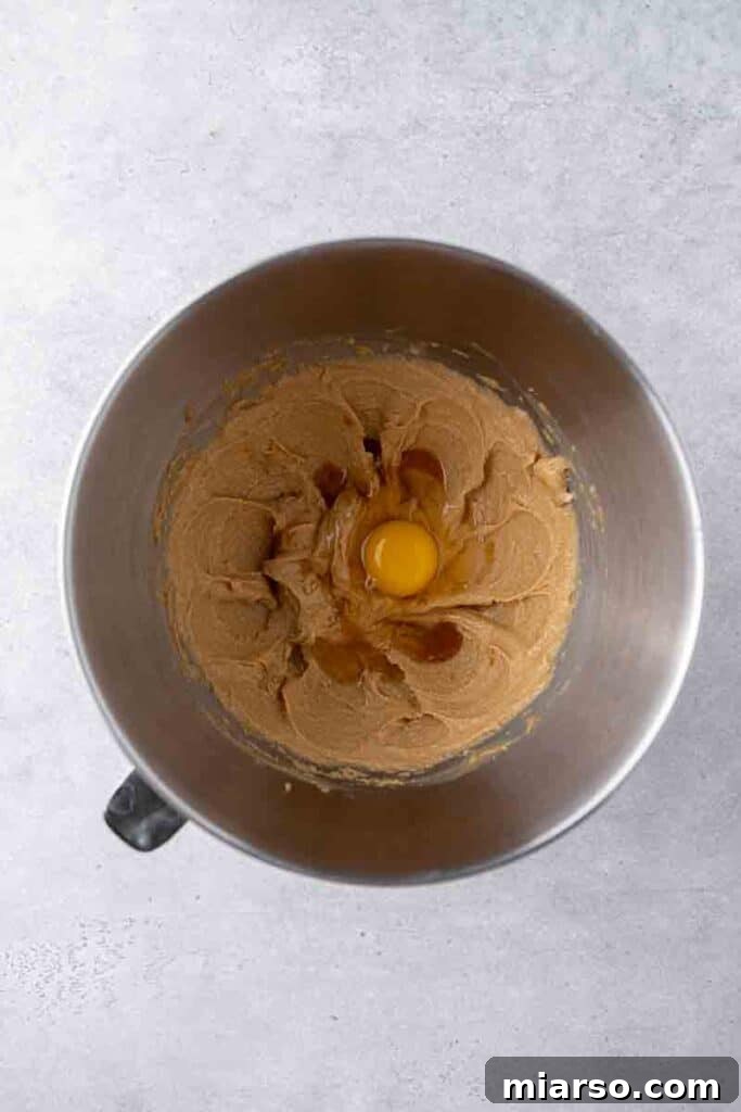 Soft Baked Peanut Butter and Jelly Cookies 5 Creamed butter, egg, and vanilla mixture for cookie dough.