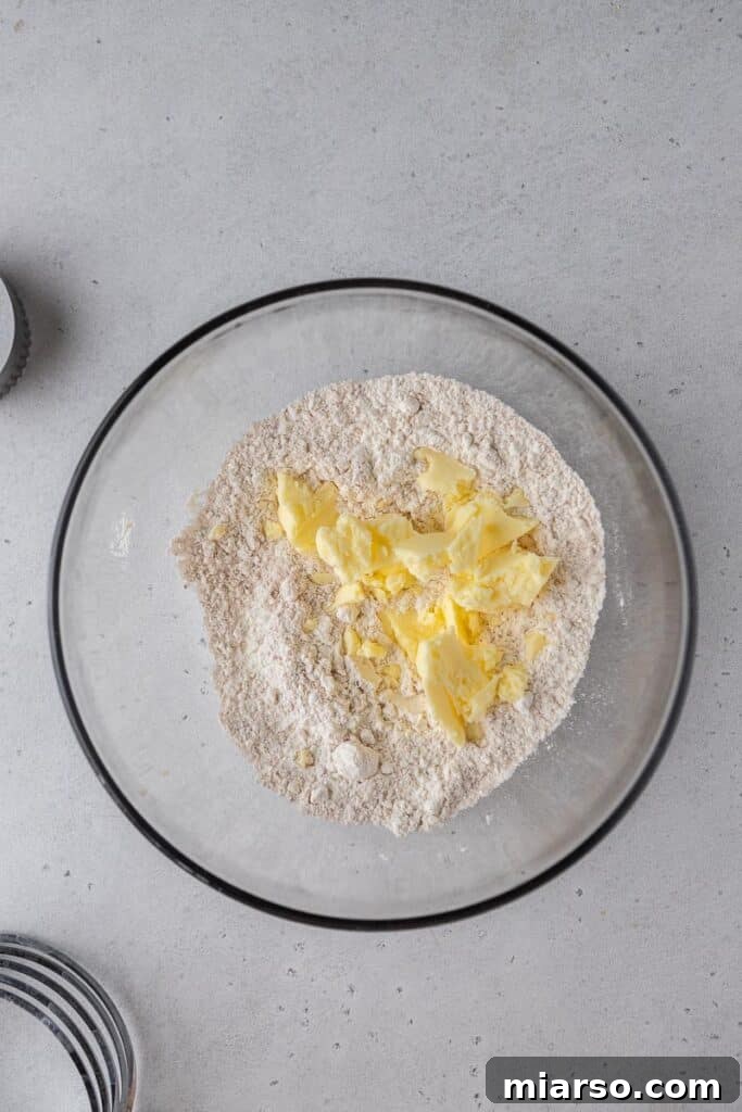 Cold butter with flour mixture for biscuits