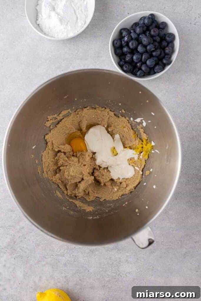 Bakery-Style Soft Blueberry Crumb Cake Cookies 5 Creamed butter and egg