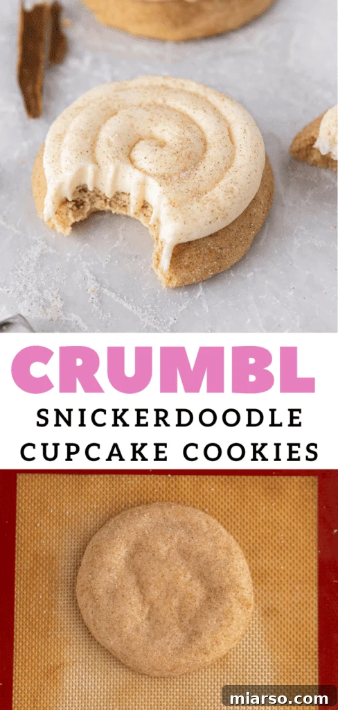 Pinterest pin image: Cream cheese frosted cinnamon cookies with sugar sprinkle