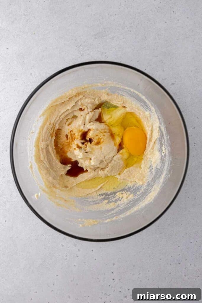 Creamed butter with egg for cookie dough