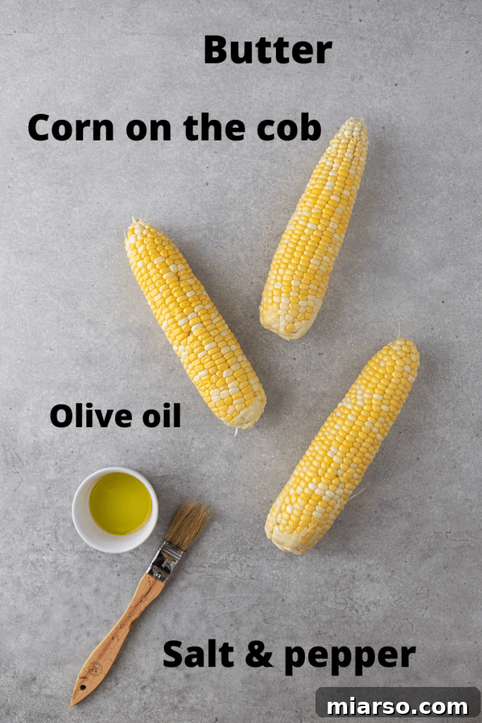 Air Fryer Golden Corn Cobs 3 Fresh ingredients for making air fryer corn on the cob