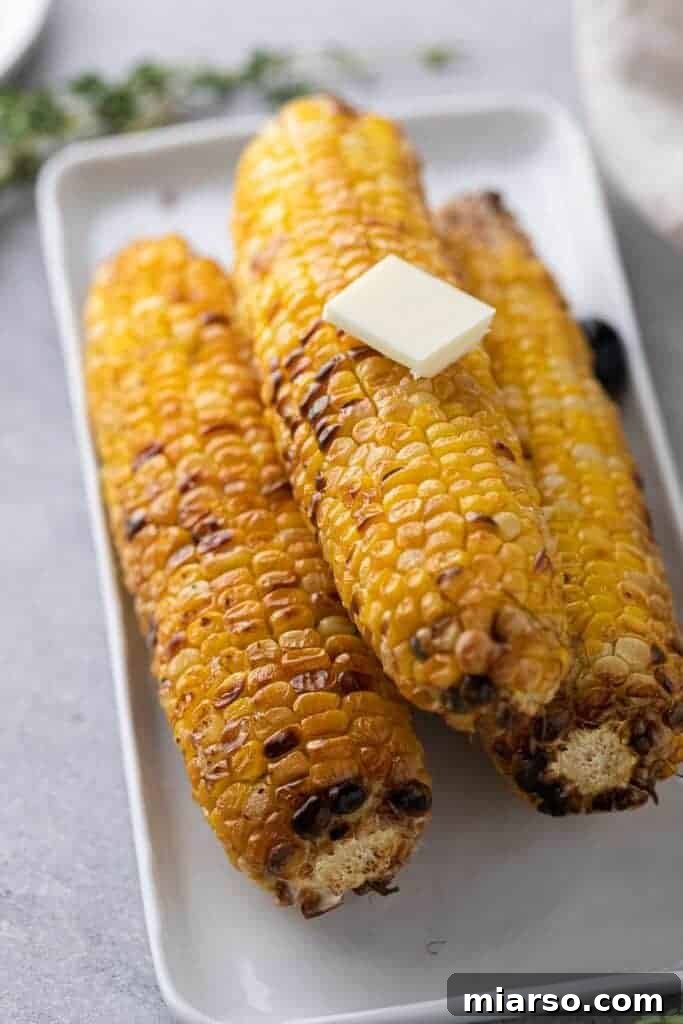 Air Fryer Golden Corn Cobs 7 Grilled corn on the cob texture from air fryer