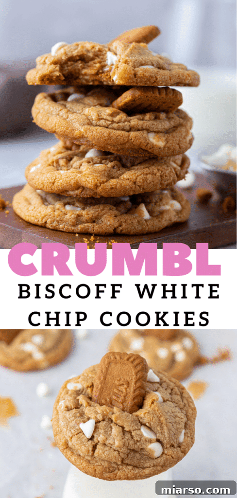 The Best Crumbl Biscoff White Chip Cookies Recipe 16 A visually appealing pin image for Biscoff cookie recipes, showcasing the irresistible cookies.