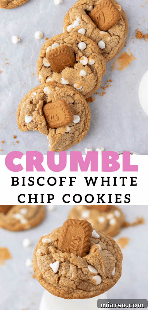The Best Crumbl Biscoff White Chip Cookies Recipe 17 Another pin-worthy image of Crumbl Biscoff white chip cookies, perfect for saving to your dessert board.