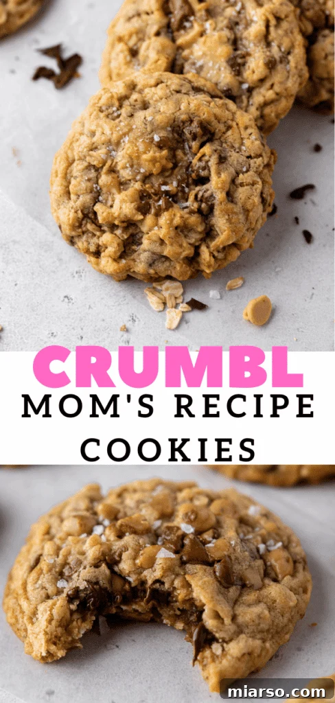 Easy oatmeal peanut butter chip cookies - Vertical pin image.
