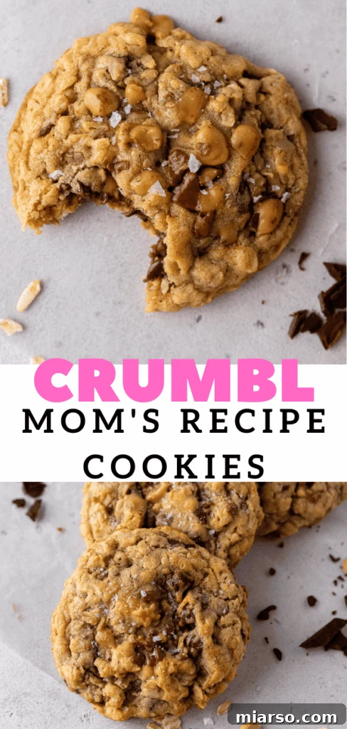Crumbl Oatmeal toffee cookies - Vertical pin image close up.