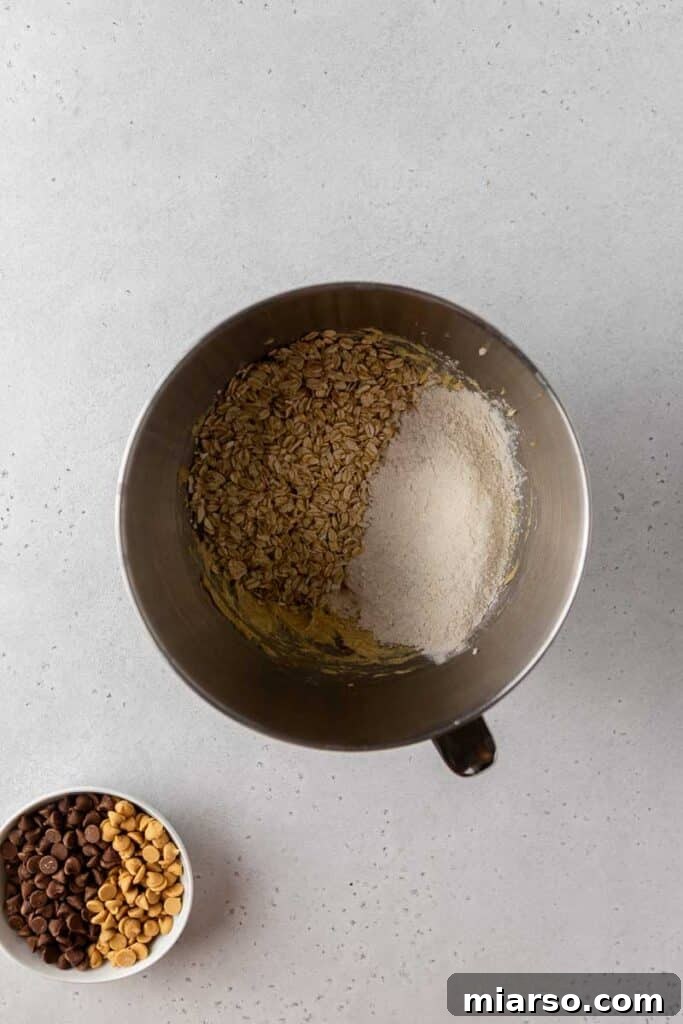 Oats and flour mixture ready to be combined into cookie dough.