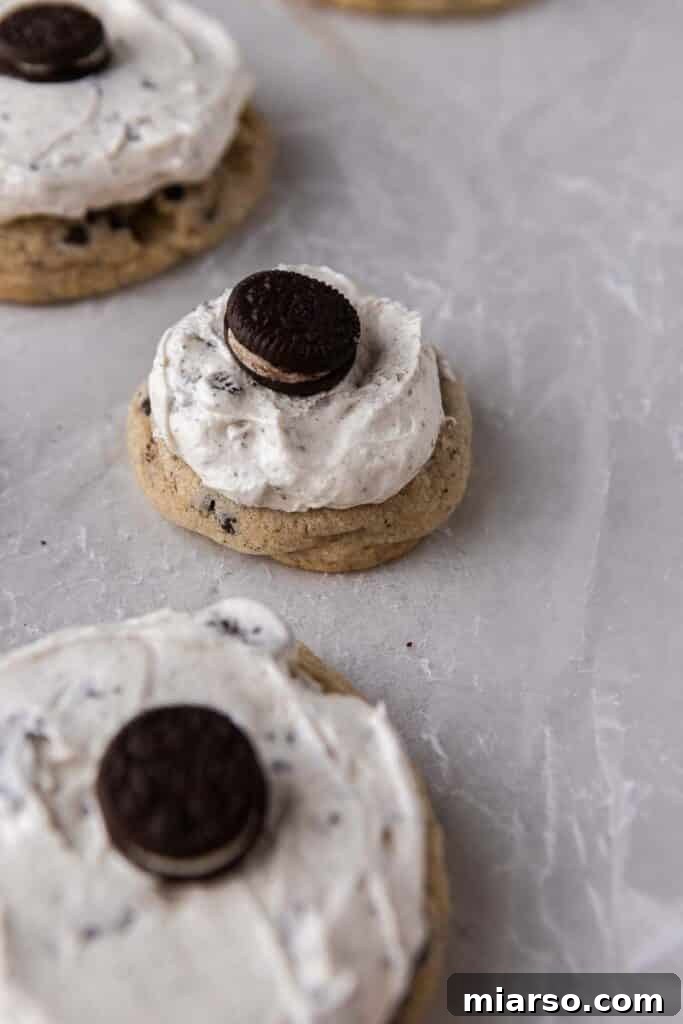 Catering tray of Crumbl cookies and cream milkshake cookies