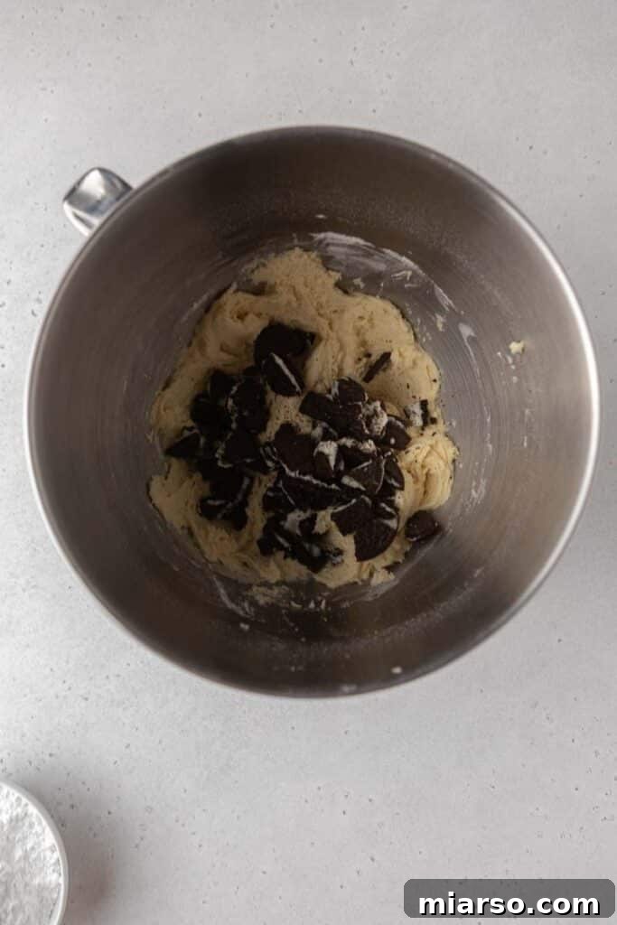 Cookie dough with crushed oreos in a bowl