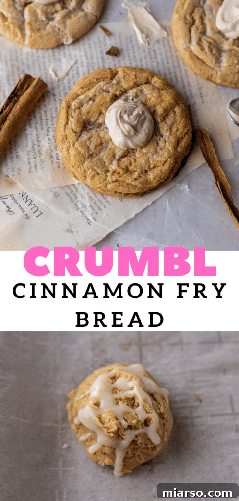 Close-up of a frosted cinnamon fry bread cookie