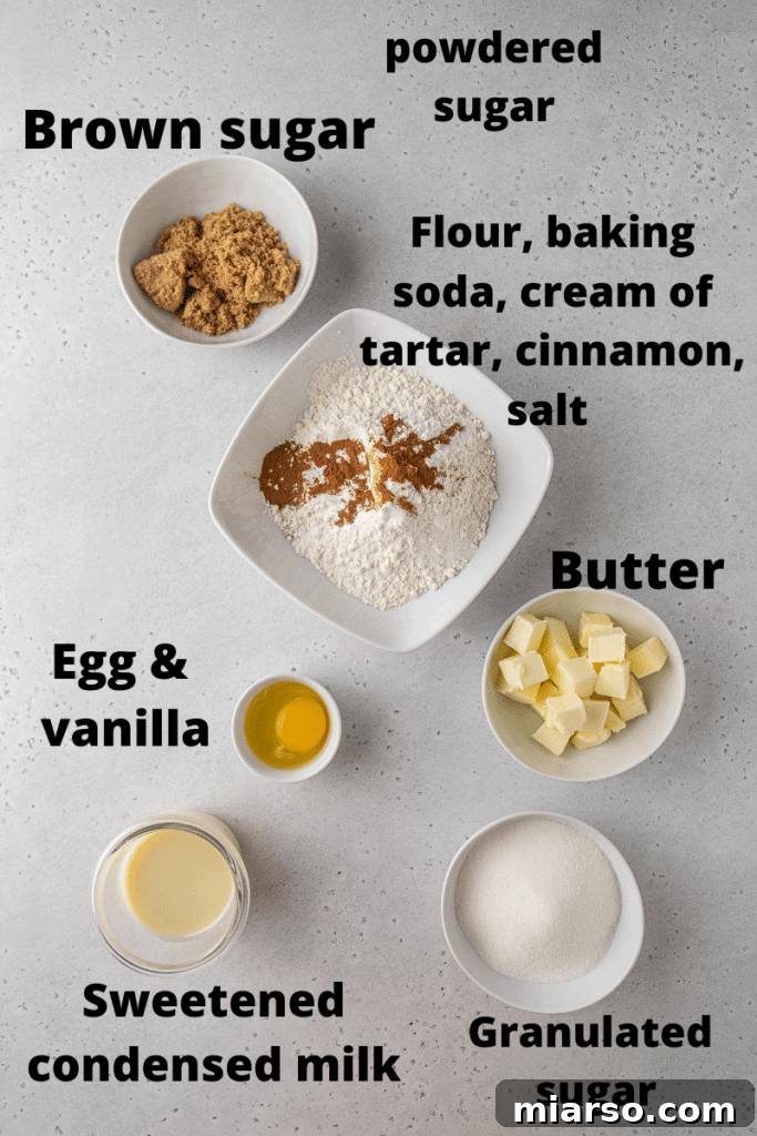 Ingredients for Crumbl cinnamon fry bread cookies laid out