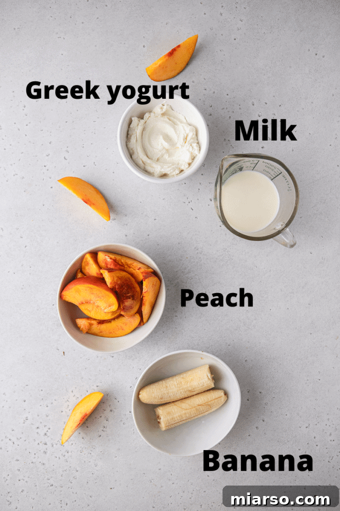Ingredients for banana peach smoothie