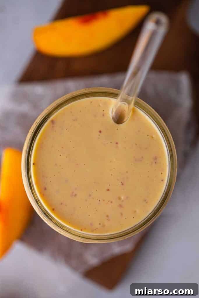 Overhead shot of peach smoothie