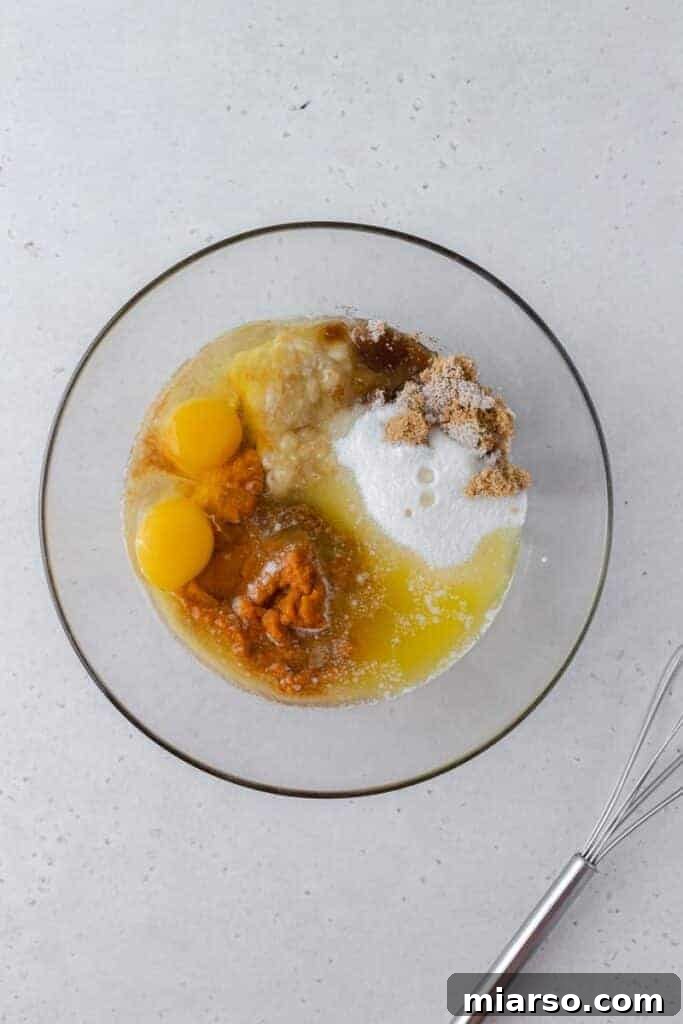 Wet ingredients in a bowl