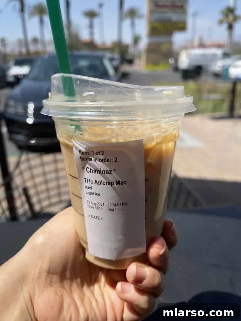 Starbucks Apple Crisp Macchiato 5 Starbucks 2021 fall drinks on a table