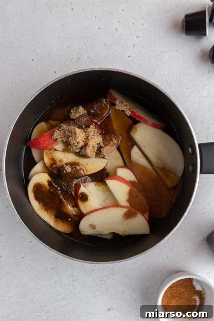 Starbucks Apple Crisp Macchiato 8 Sliced apples simmering with brown sugar and spices for syrup