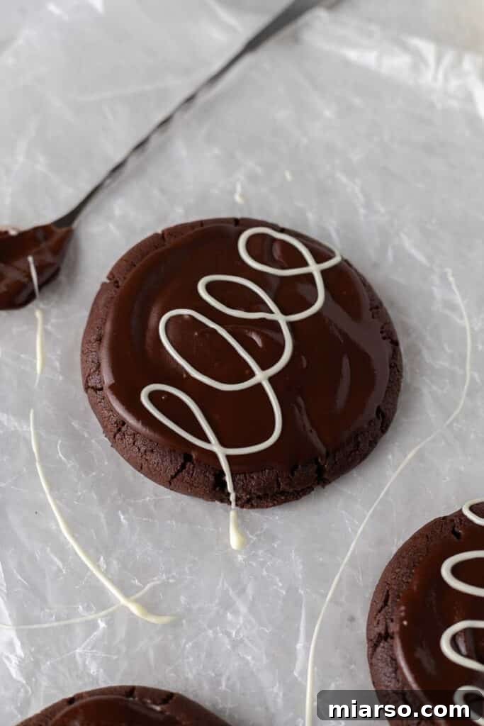 Chocolate ganache brownie cookie with hostess design on top