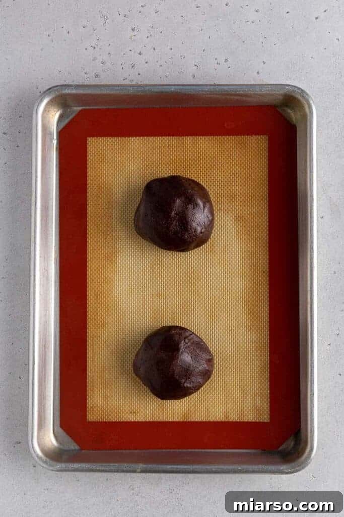 chocolate cookie dough on baking sheet