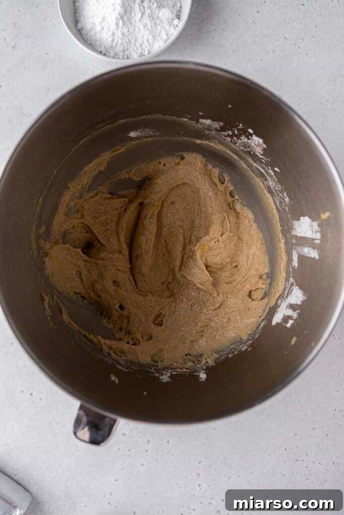 Banana bread cookie dough in a bowl before baking
