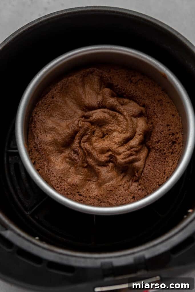 Baked brownie in a 6-inch pan in an air fryer