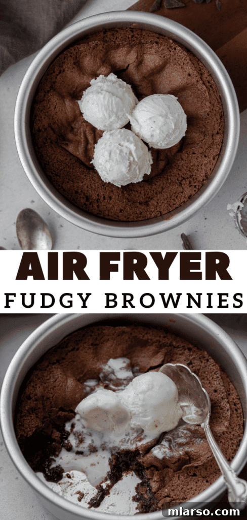 Air fryer brownies with ice cream, ideal for pinning on Pinterest