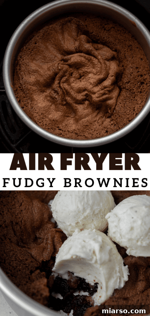 Close-up of fudgy air fryer brownies