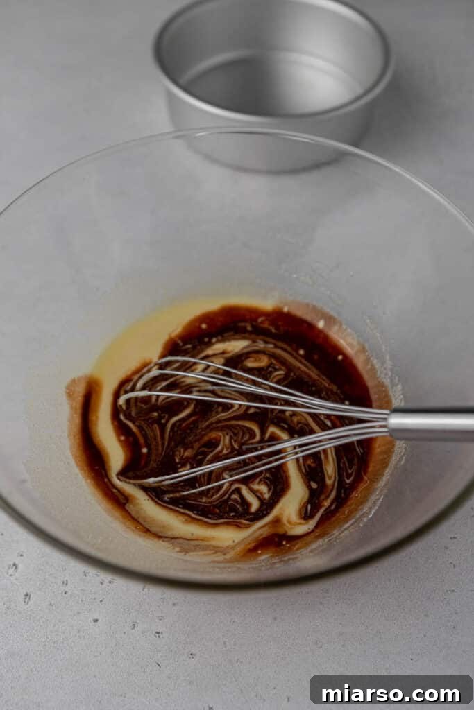 Melted chocolate and egg mixture combined