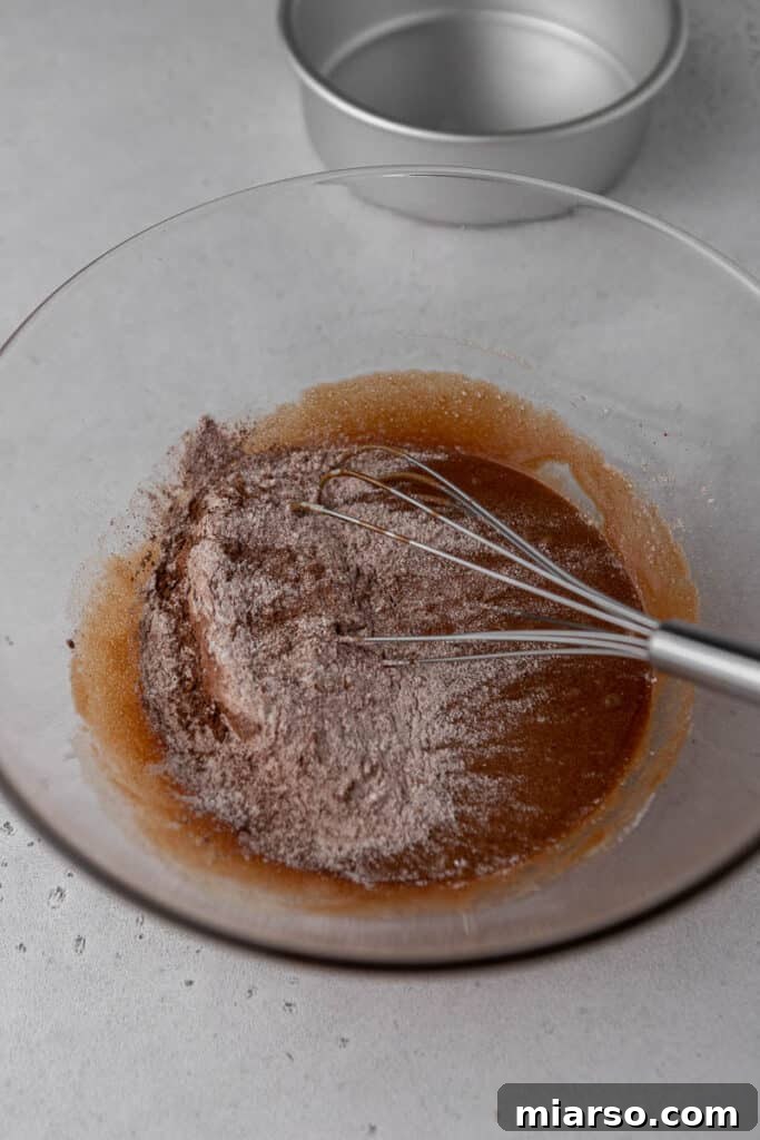 Wet and dry ingredients about to be mixed