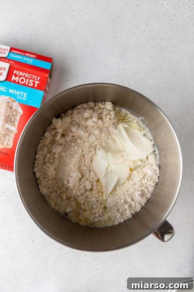 Cake mix in a mixing bowl
