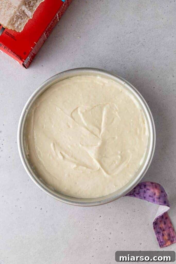 Wasc cake batter in baking pan