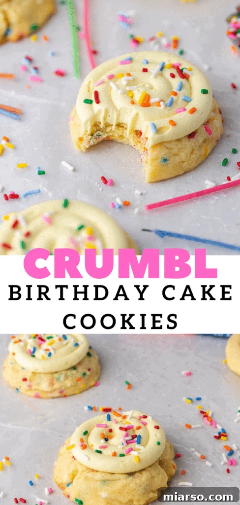 A beautifully frosted Crumbl birthday cake cookie, perfect for Pinterest