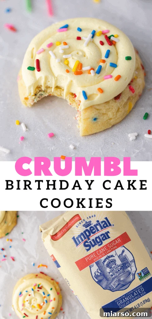 Another enticing shot of a Crumbl birthday cake cookie, ideal for social sharing