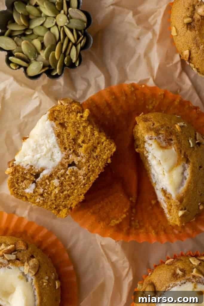 Starbucks pumpkin cream cheese muffin cut in half