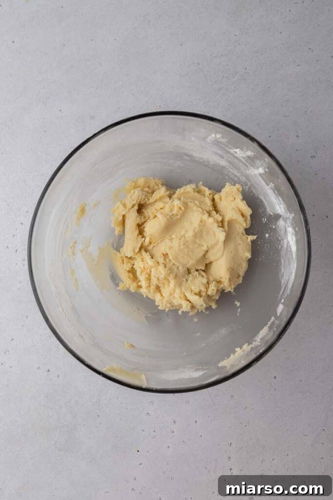 Vanilla cookie dough in a mixing bowl before adding sprinkles.