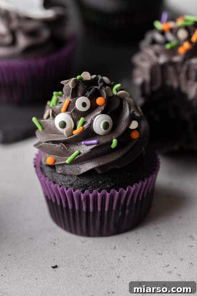 Midnight Velvet Monster Cupcakes 2 Halloween monster cupcakes | Black velvet cupcakes