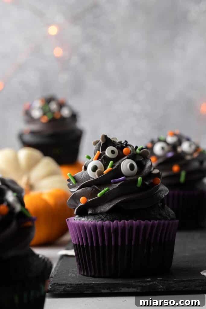 Midnight Velvet Monster Cupcakes 16 black monster cupcake