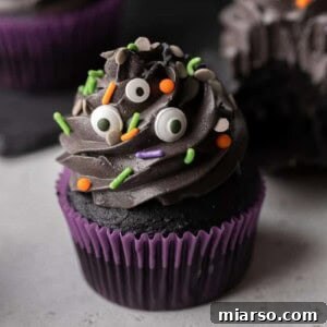 Midnight Velvet Monster Cupcakes 18 Halloween monster cupcakes | Black velvet cupcakes