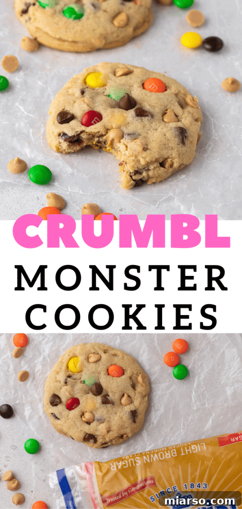 Crumbl Monster Cookies for Pinterest with recipe title.