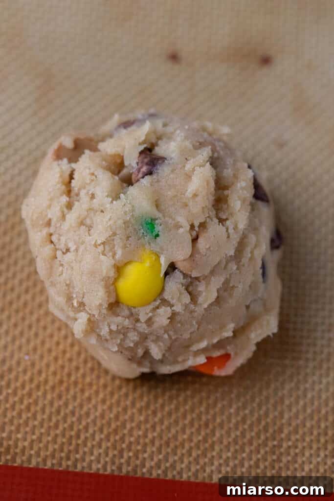 Portioned cookie dough balls on a baking sheet before baking.