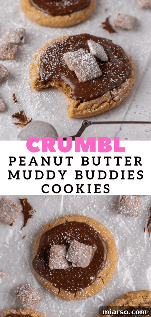 Crumbl Muddy Buddies cookie, perfect for pinning to Pinterest.