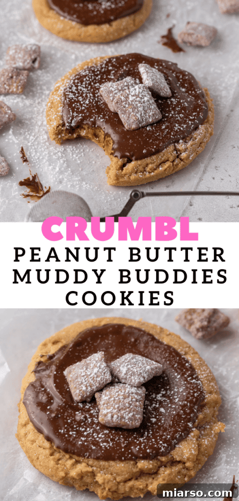Delicious Crumbl Peanut Butter Muddy Buddies cookies, ideal for holiday baking boards.