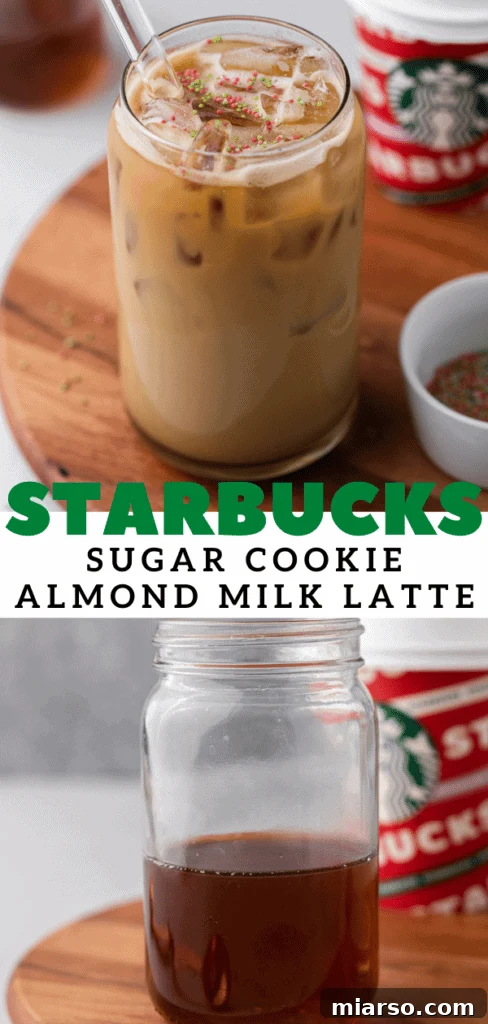 Sweet Almond Sugar Cookie Bliss Starbucks Style 12 A beautifully prepared Starbucks Iced Sugar Cookie Almond Milk Latte in a glass.