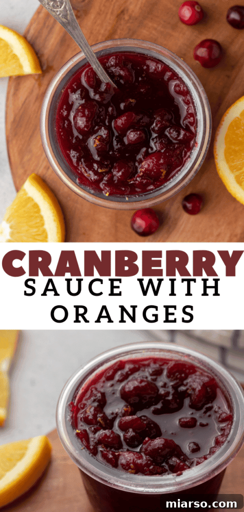 Close-up of vibrant orange cranberry sauce in a decorative bowl, perfect for a Pinterest graphic.