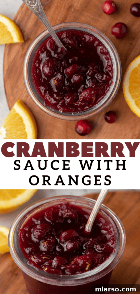 A festive Thanksgiving sauce with cranberries and oranges, presented in a small dish for a holiday table.