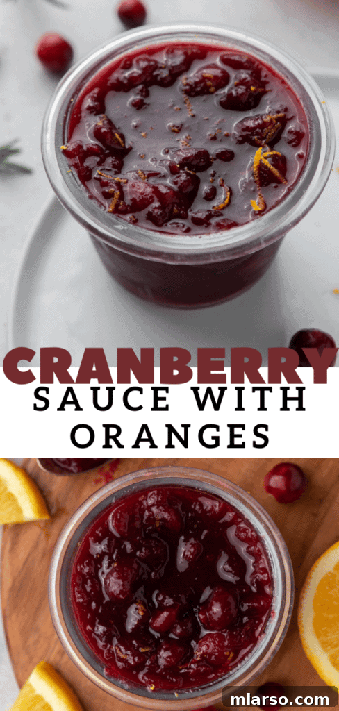 Beautiful cranberry sauce with oranges, ideal for sharing on social media platforms like Pinterest.