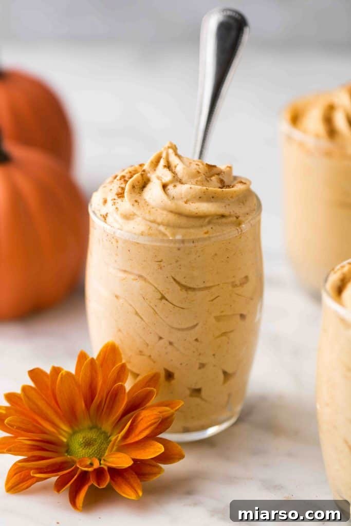Keto pumpkin mousse, a light and healthy no-bake Thanksgiving dessert.